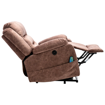 Electric Recliner Massage Chair with Heat, USB Ports, Side Pockets, Easy Assembly, for Home Living Room, 87x85x107 cm, Brown