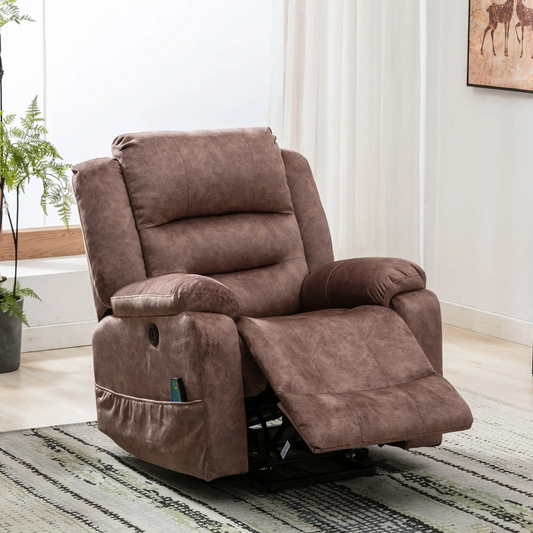 Electric Recliner Massage Chair with Heat, USB Ports, Side Pockets, Easy Assembly, for Home Living Room, 87x85x107 cm, Brown