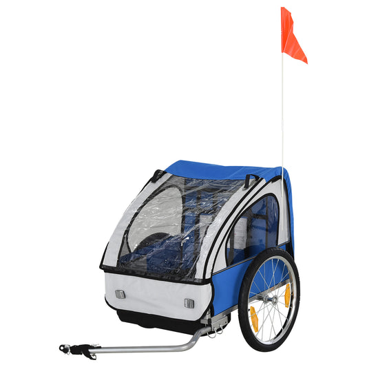 HOMCOM 2 Seat Bike Trailer Bicycle wagon for Kids Child Steel Frame Safety Harness Seat Carrier Hitch Coupler Blue White 130 x 76 x 88 cm #10 Top Sellingin Trailers 4.9