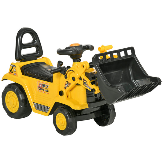 HOMCOM NO POWER 3 in 1 Ride On Toy Bulldozer Toddler Digger Excavator Scooter Storage Cart Toilet Pretend Play Construction Truck 4.9