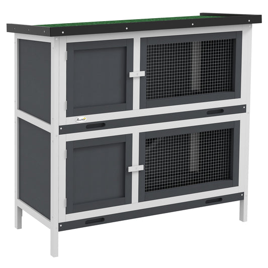 PawHut Double Decker Rabbit Hutch 2 Tier Guinea Pig House Pet Cage Outdoor with Sliding-out Tray, 100 x 47 x 91cm, Grey 4.5