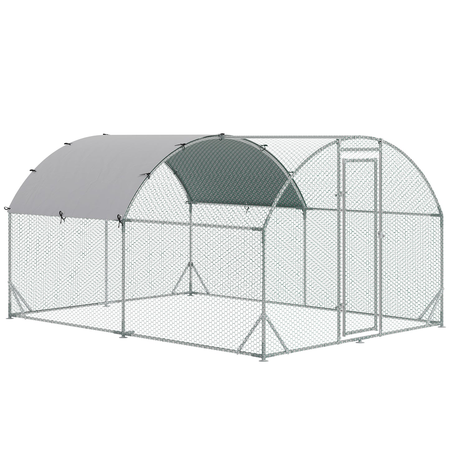 PawHut Walk In Chicken Run Galvanised Chicken Coop Hen Poultry House Cage Pet Playpen Garden with Water-Resist Cover, 2.8 x 3.8 x 2m 4.9