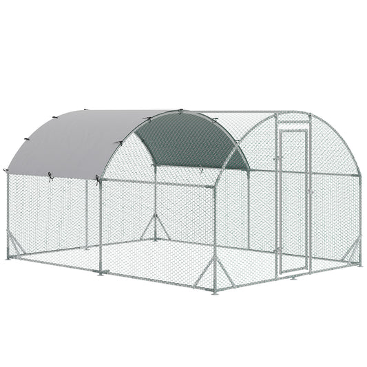 PawHut Walk In Chicken Run Galvanised Chicken Coop Hen Poultry House Cage Rabbit Hutch Pet Playpen Garden with Water-Resist Cover, 2.8 x 3.8 x 2m 4.9