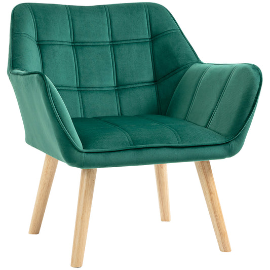 HOMCOM Accent Chair, Arm Chair with Wide Arms, Slanted Back, Thick Padding and Rubber Wooden Legs for Living Room, Green 5