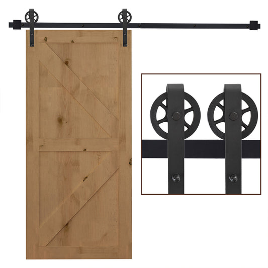 HOMCOM 6.6 FT/ 2000mm Carbon Steel Sliding Barn Door Kits Hardware Closet Set Track System for Single Wooden Door Industrial Wheel Style Roller 4.9