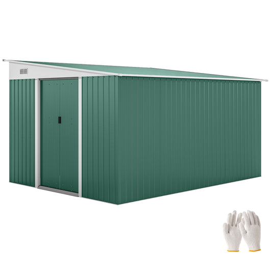 Outsunny 9 x 6ft Metal Garden Shed, Outdoor Storage Tool House with Ventilation Slots, Foundation Kit and Lockable Double Doors, Brown 4.7