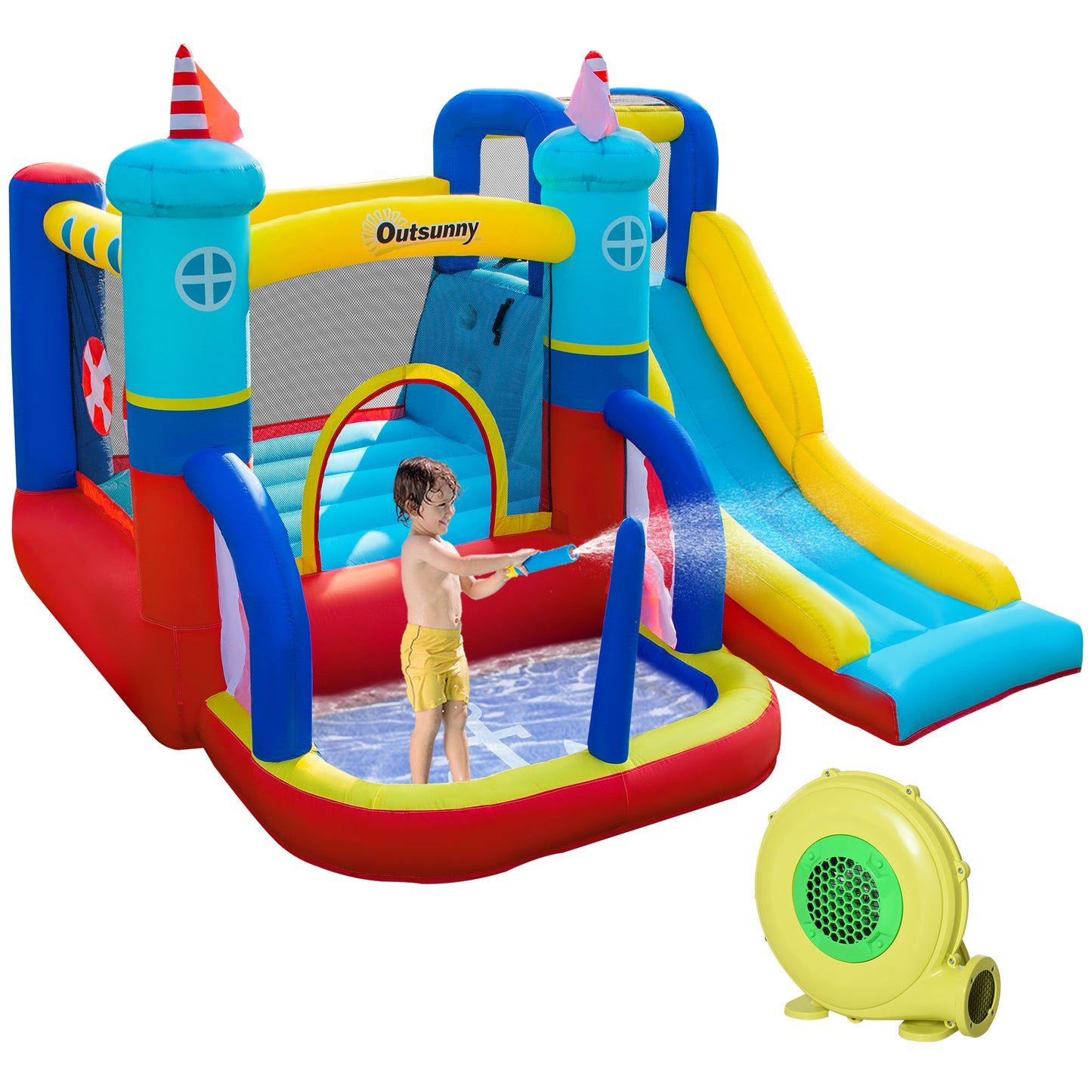 Outsunny 4 in 1 Kids Bouncy Castle Large Sailboat Style Inflatable House Slide Trampoline Water Pool Climbing Wall with Blower Carrybag for Kids Age 3-8, 2.65 x 2.6 x 2m #7 Top Sellingin Bouncy Castles 5
