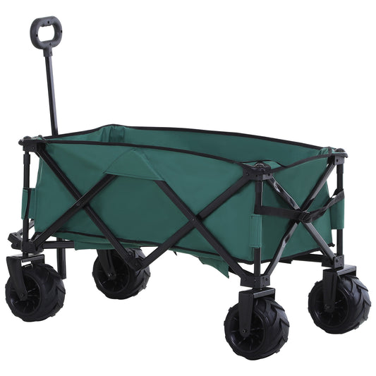 Outsunny 140L Folding Garden Trolley Cart, Festival Trolley on Wheels with Telescopic Handle, Big Wheels for Outdoor Camping Beach, Green 5