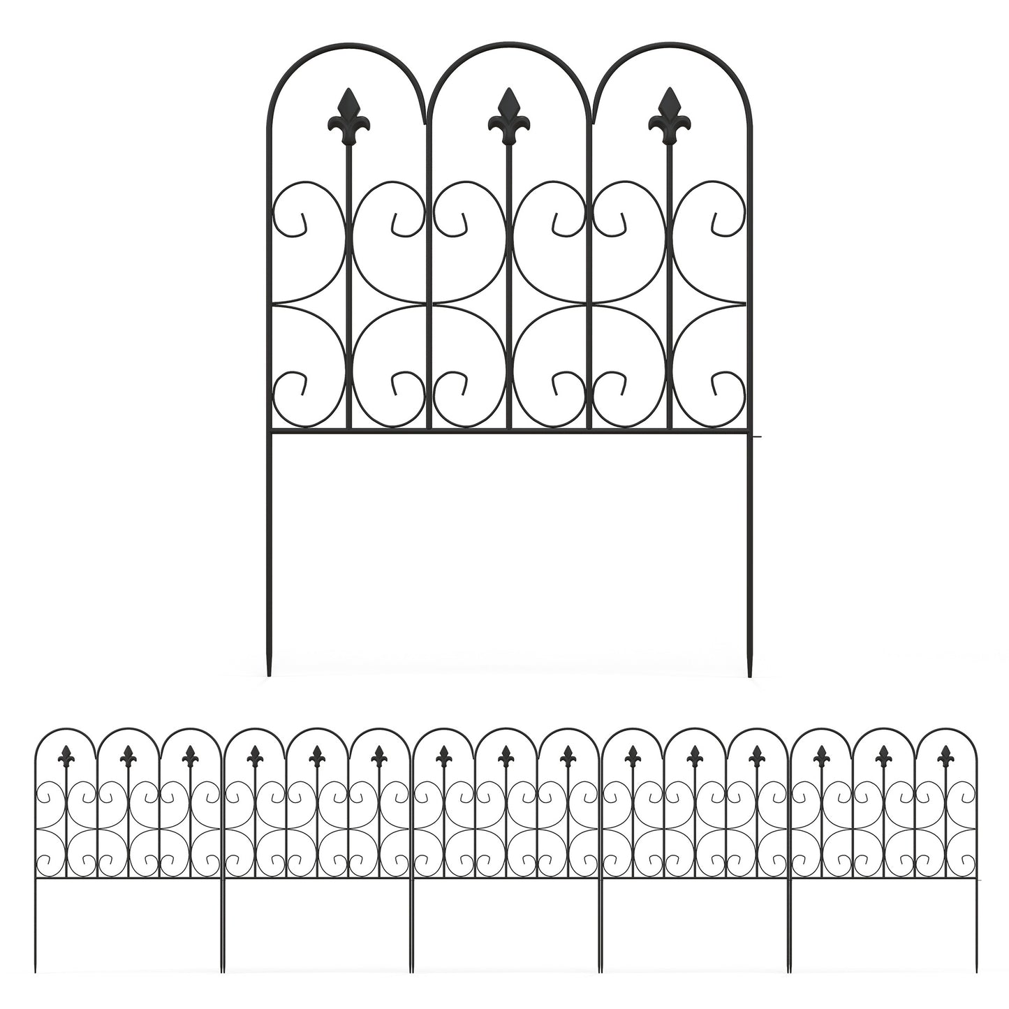 Outsunny Decorative Garden Fencing, 5PCs Outdoor Picket Fence Panels, Rustproof Metal Wire Landscape Flower Bed Border Edging Animal Barrier, Black #7 Top Sellingin Fence 5