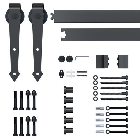 HOMCOM 6.6FT Carbon Steel Sliding Door Kits Barn Hardware Closet Set Antique Style Track System For Single Wooden Door 4.8