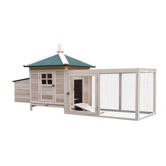 PawHut Chicken Coop Small Animal Pet Cage w/ Nesting Box Outdoor Run Backyard Wooden 4.7
