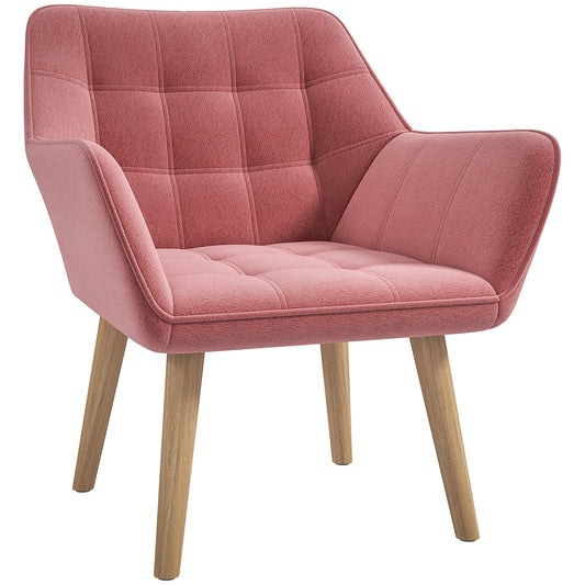 HOMCOM Accent Chair, Arm Chair with Wide Arms, Slanted Back, Thick Padding and Rubber Wooden Legs for Living Room, Pink 5