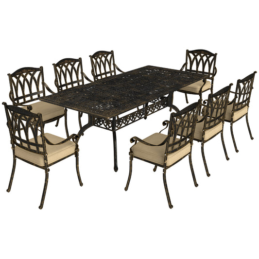 Outsunny 4 Piece Metal Garden Furniture Set with Tempered Glass Coffee Table, Texteline Pocket, Outdoor Set Loveseat Single Armchairs with Padded Cushions, Khaki