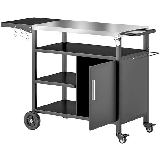 Outsunny Outdoor BBQ Trolley with Foldable Side Table, Stainless Steel Top, Outdoor Kitchen with Wheels Hooks Shelves Cabinet, Pizza Oven Table Movable Outdoor Grill Dining Cart with Cover, Black #6 Top Sellingin Barbecues 4.5