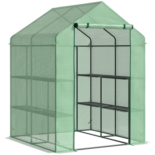 Outsunny Walk in Greenhouse with Shelves Steeple Green House for Garden Grow House Removable Cover 143x138x190cm, Green 5