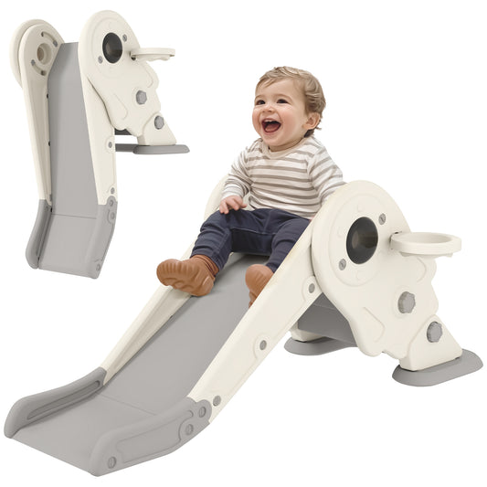 AIYAPLAY 3-in-1 Kids Slide with Basketball Hoop, Climber, Anti-Slip Steps for Toddlers, Ages 2-5 Years, Cream White #8 Top Sellingin Slide