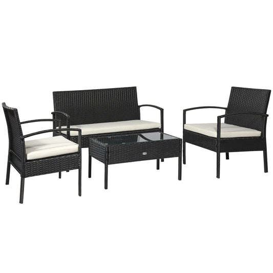 Outsunny 5 PCs PE Rattan Wicker Corner Sofa Set Bonzer Outdoor Conservatory Furniture Lawn Patio Tea Table Footstool w/ Cushion - Grey 4.8