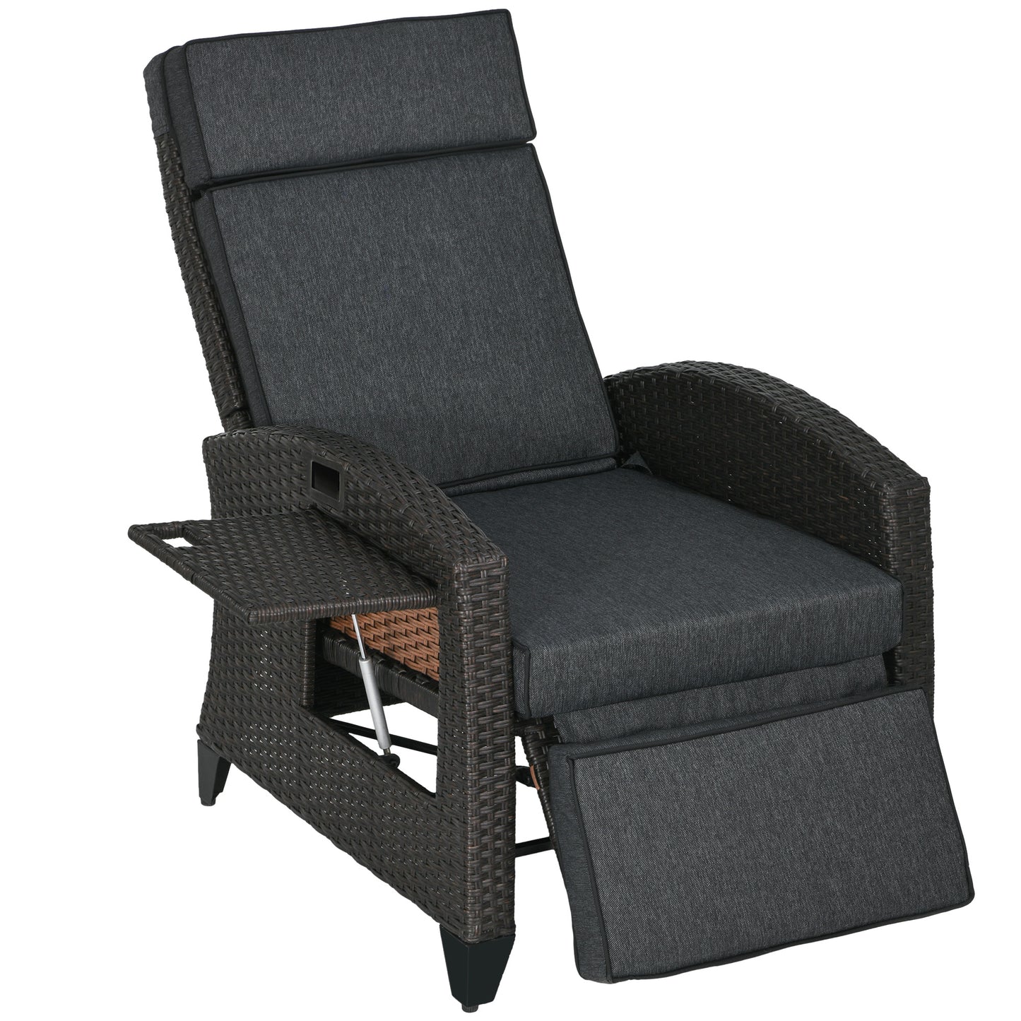Outsunny Outdoor Recliner Chair with Adjustable Backrest and Footrest, Cushion, Side Tray, Grey #2 Top Sellingin Garden Furniture 4.8