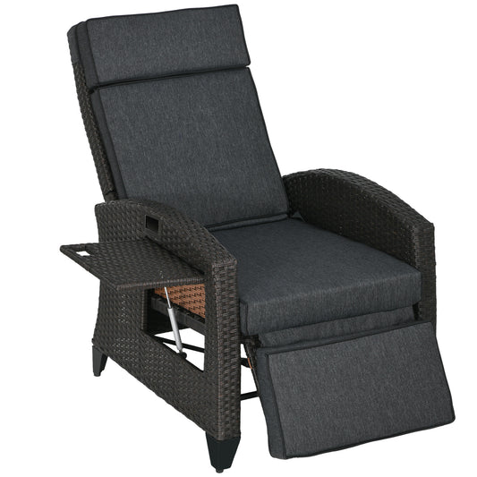 Outsunny Outdoor Recliner Chair with Adjustable Backrest and Footrest, Cushion, Side Tray, Grey #5 Top Sellingin Garden Furniture 4.8