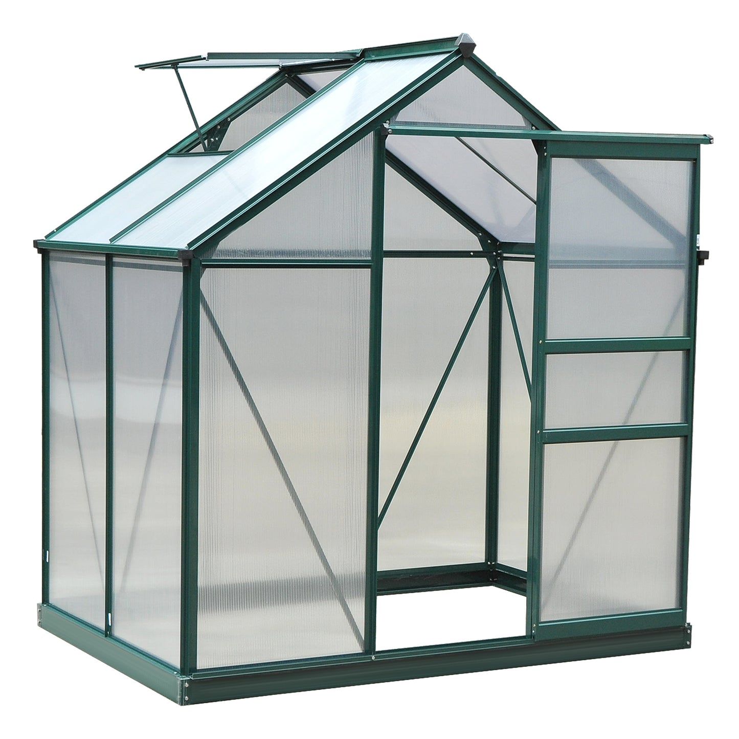 Outsunny 6 x 4ft Polycarbonate Greenhouse, Large Walk-In Green House with Slide Door and Window, Garden Plants Grow House with Aluminium Frame and Foundation, Dark Green #10 Top Sellingin Garden & Outdoor 4.6
