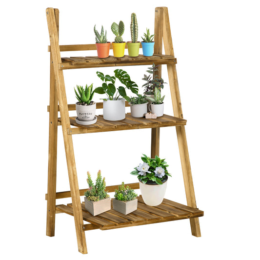 Outsunny Wooden Folding Flower Pot Stand 3 Tier Garden Planter Display Ladder Gardener Storage Shelves Rack Herb Holder (60L x 37W x 93H cm) #8 Top Sellingin Plant Stands 4.8