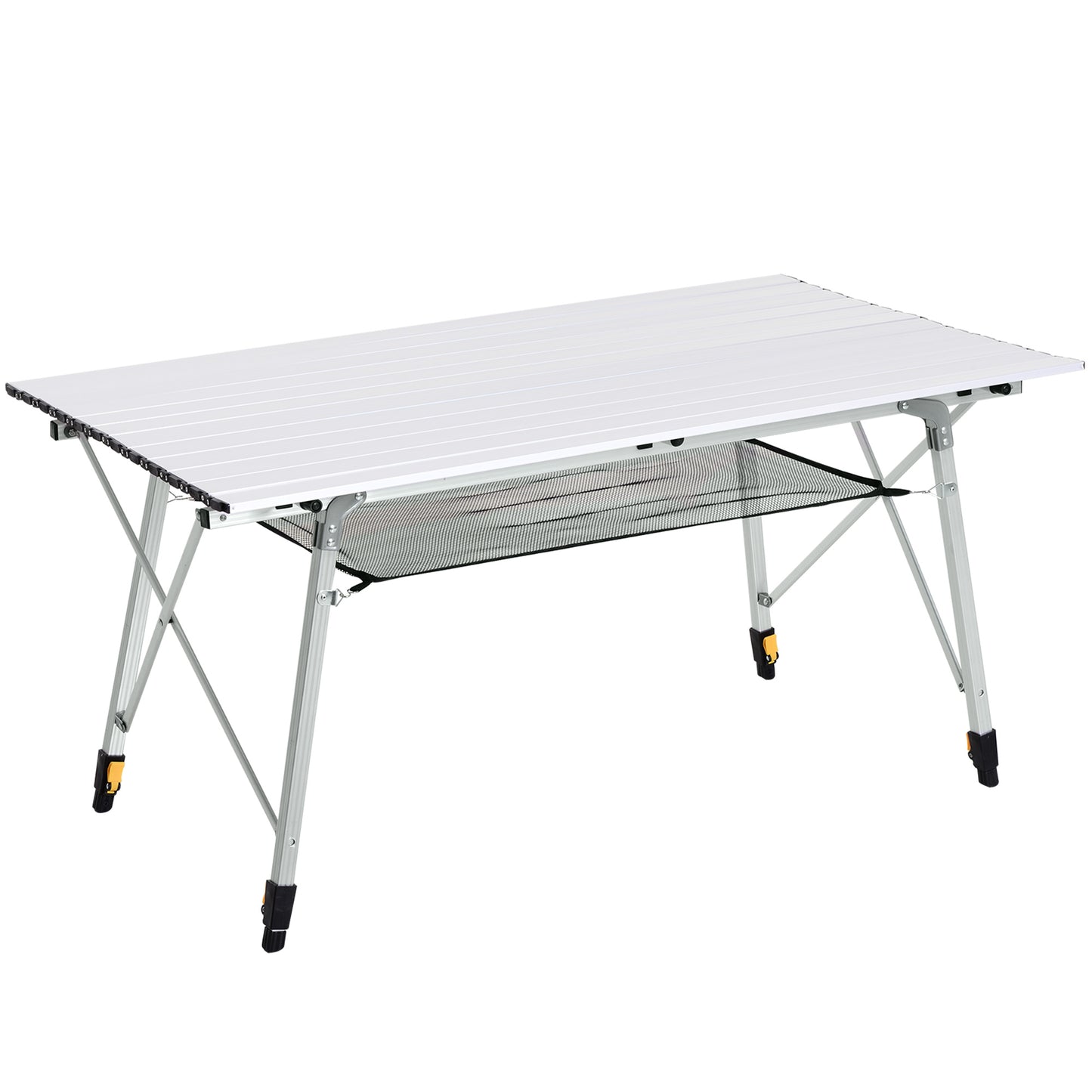 Outsunny 4FT Folding Aluminium Picnic Table Portable Camping BBQ Table Roll Up Top Mesh Layer Rack with Carrying Bag 4.7
