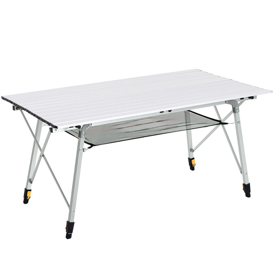 Outsunny 4FT Folding Aluminium Picnic Table Portable Camping BBQ Table Roll Up Top Mesh Layer Rack with Carrying Bag 4.7