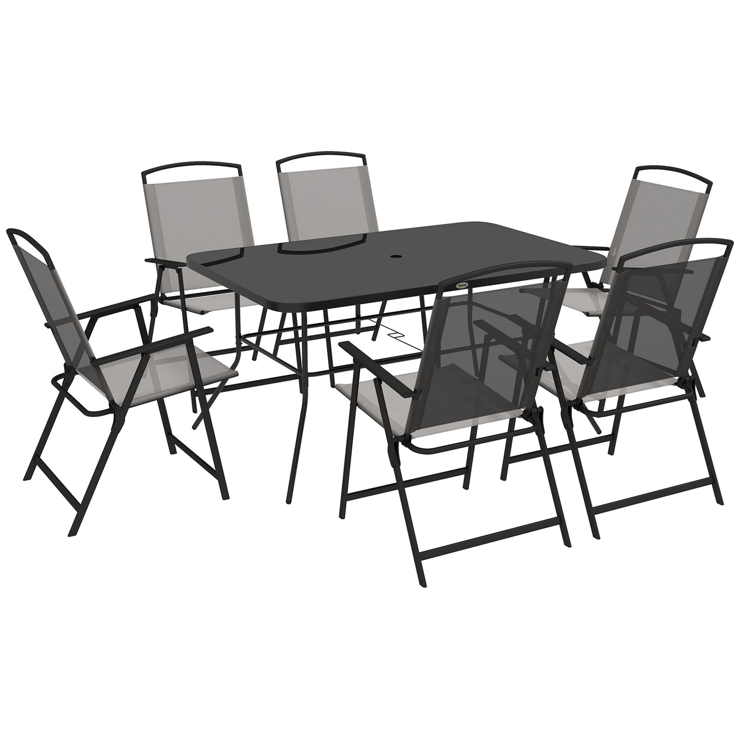 Outsunny Seven-Piece Garden Dining Set, with Glass-Top Table and Folding Chairs - Grey #8 Top Sellingin Garden Dining Sets 5