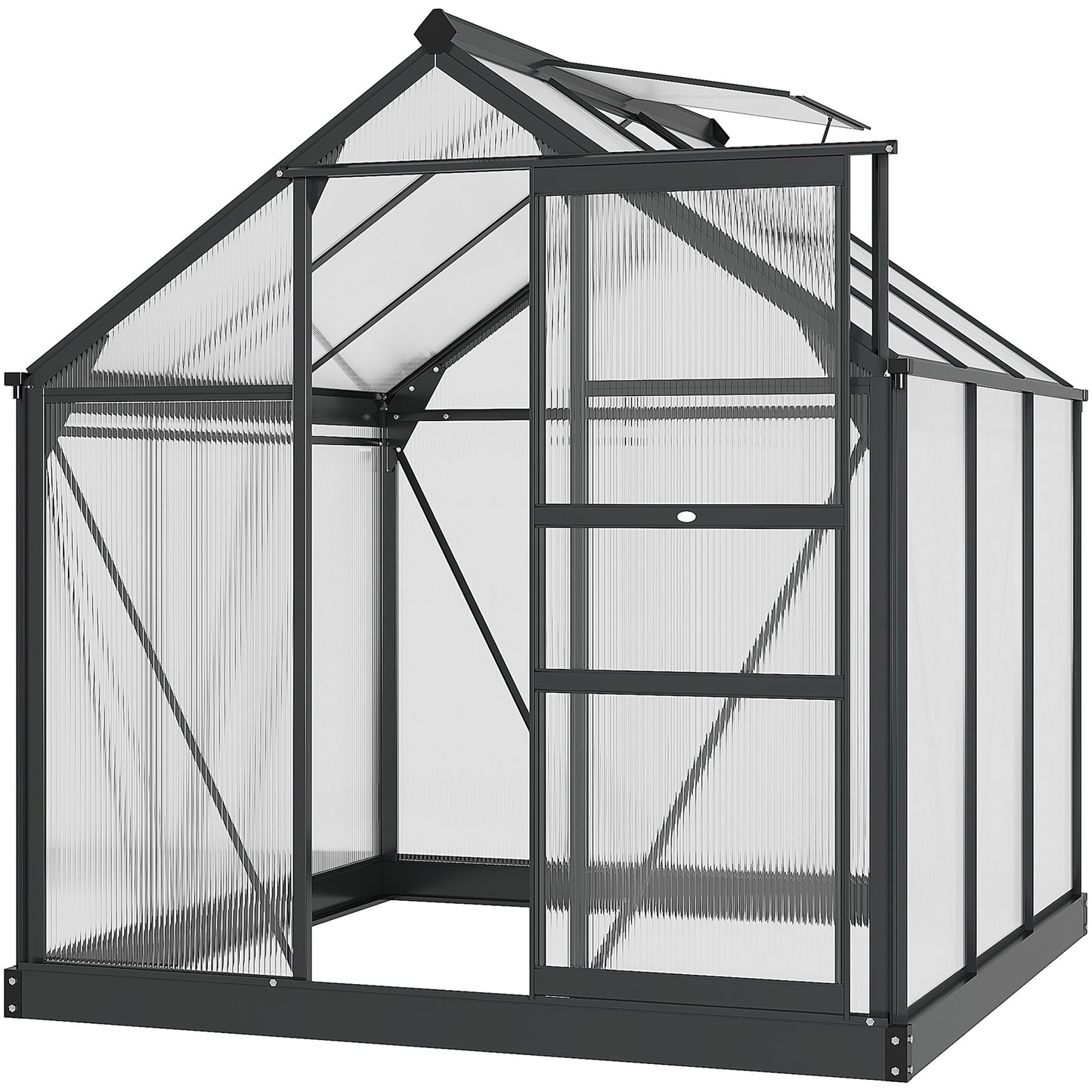 Outsunny 6 x 6ft Polycarbonate Greenhouse, Large Walk-In Green House with Slide Door and Window, Garden Plants Grow House with Aluminium Frame and Foundation, Grey #7 Top Sellingin Garden Buildings 4.6