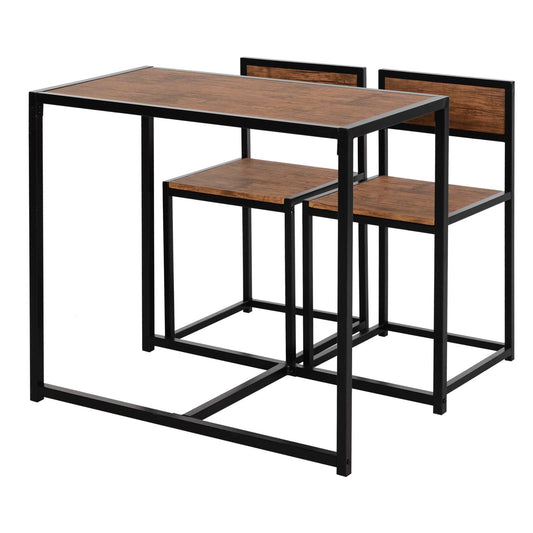 HOMCOM Dining Table and Chairs Set 2, Dining Room Sets, Rectangular Space Saving Table and 2 Chairs for Compact Kitchens, Steel Frame, Natural 4.9