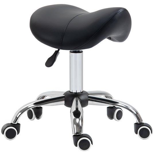 HOMCOM Cosmetic Stool 360° Rotate Height Adjustable Salon Massage Spa Chair Hydraulic Rolling Faux Leather Saddle Stool Mobility, Black 5