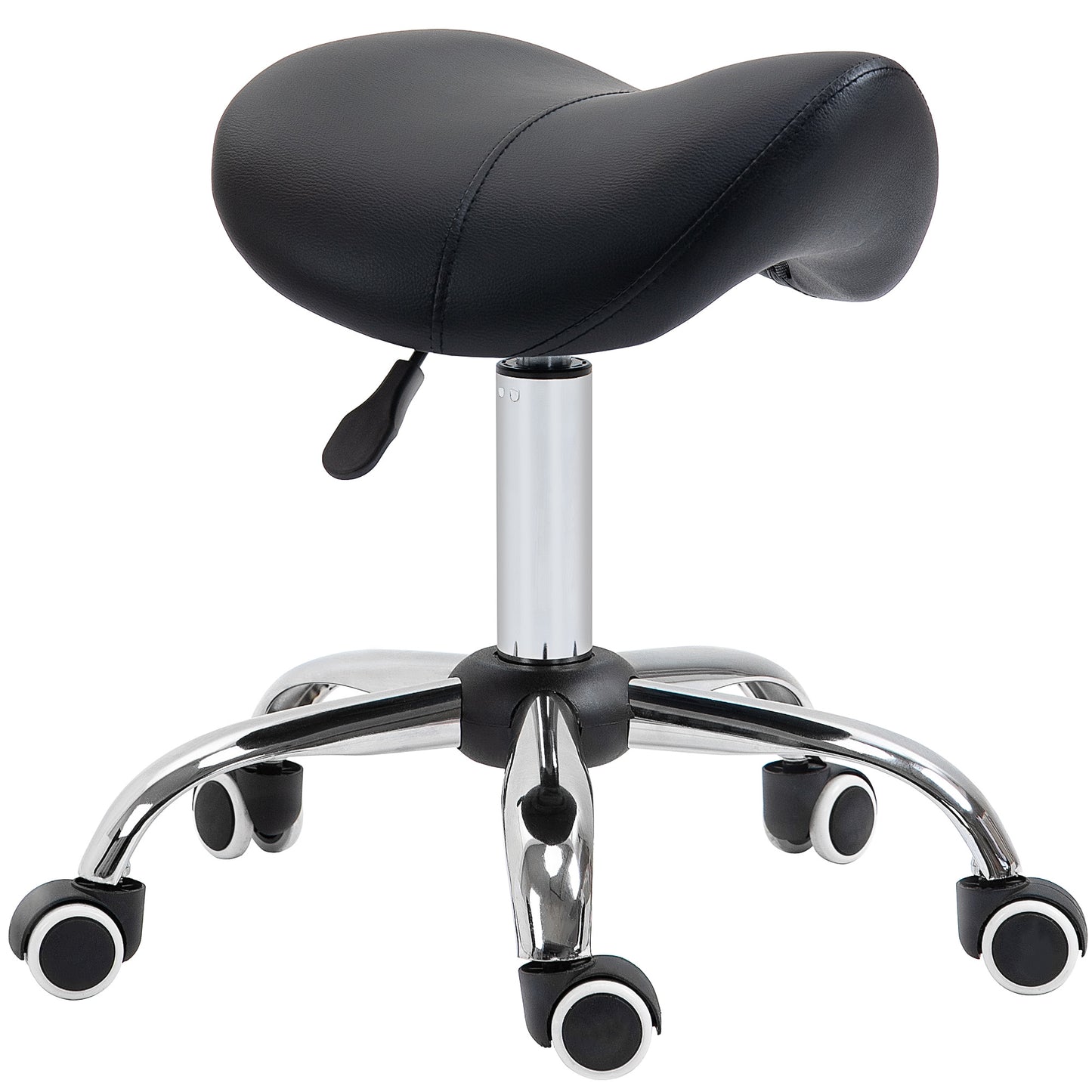 HOMCOM Cosmetic Stool 360° Rotate Height Adjustable Salon Massage Spa Chair Hydraulic Rolling Faux Leather Saddle Stool Mobility, Black #5 Top Sellingin Massage & Relaxation 5