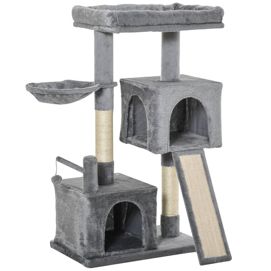 PawHut Cat Tree Tower for Indoor Cats, 111cm Kitten Activity Centre with Scratching Post Pad Hammock Condo Bed Ball Toy, Grey #8 Top Sellingin Cat Trees 5