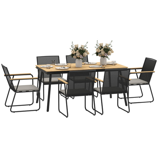 Outsunny 6 Seater Garden Dining Set with Soft Cushions, Rattan Backrest, Rectangular Plastic Top, Garden Furniture Set, Outdoor Dining Table and Chairs for Patio, Balcony, Poolside, Nature Wood Finish #6 Top Sellingin Garden Dining Sets