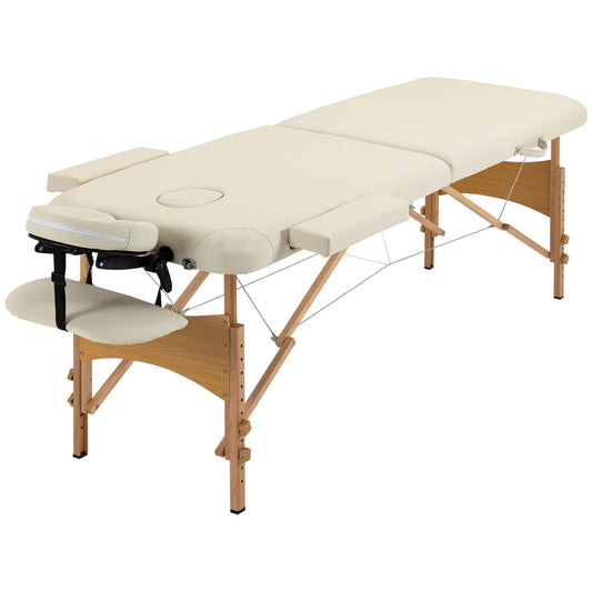 HOMCOM Portable Massage Bed, Folding Spa Beauty Massage Table with 2 Sections, Carry Bag and Wooden Frame, Cream 5