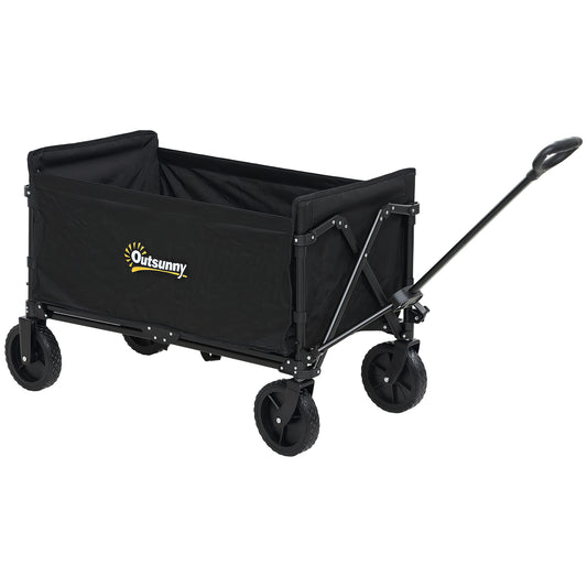 Outsunny 120L Folding Garden Trolley Cart, Outdoor Collapsible Wagon with Wheels and Adjustable Handle for Beach, Camping, Festival, Black #3 Top Sellingin Garden Trolleys