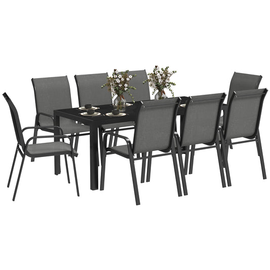 Outsunny 8 Seater Garden Dining Set with Stacking Chairs, Rectangular Tempered Glass Top, Garden Furniture Set, Outdoor Dining Table and Chairs for Patio, Balcony, Poolside, Dark Grey #1 Top Sellingin Garden Dining Sets
