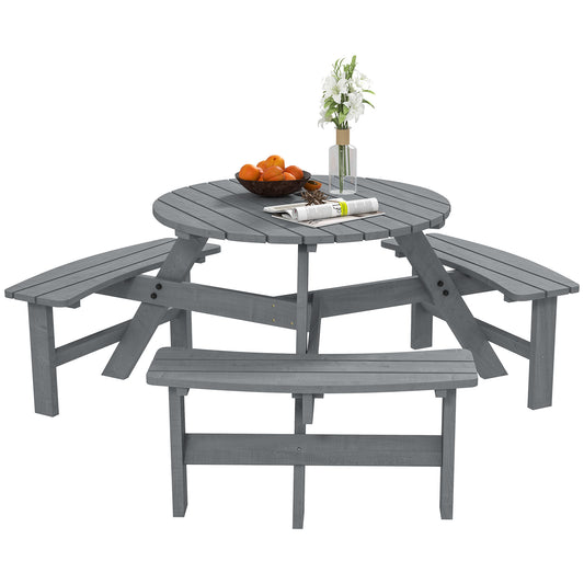 Outsunny 6 Seater Wooden Picnic Table and Garden Benches Set, Round Garden Dining Set with 3 Benches and Umbrella Hole Outdoor Garden Park, Grey #3 Top Sellingin Garden Dining Sets 5