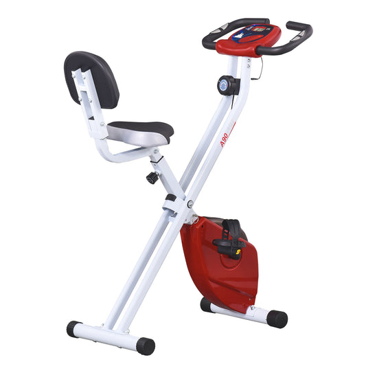 HOMCOM Exercise Bike Fitness Bicycle Indoor trainer Foldable 8-level Magnetic Resistance Adjustable w/LCD Monitor Pulse Sensor, Red 4.8