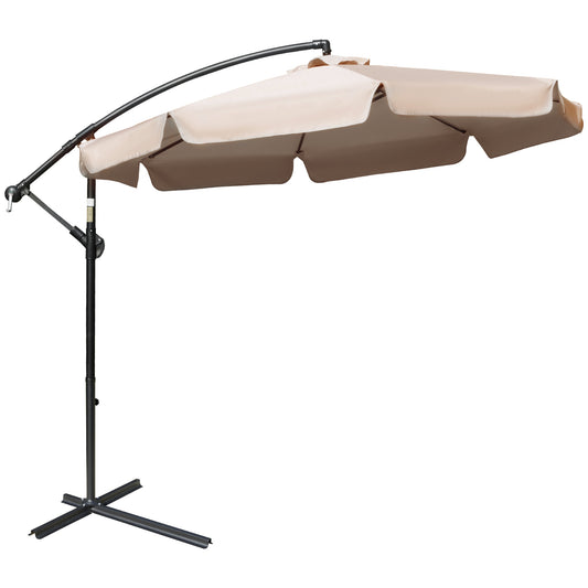 Outsunny 2.7m Cantilever Parasol Banana Sun Umbrella with Crank Handle and Cross Base for Outdoor Hanging Sun Shade Light Brown 4.5
