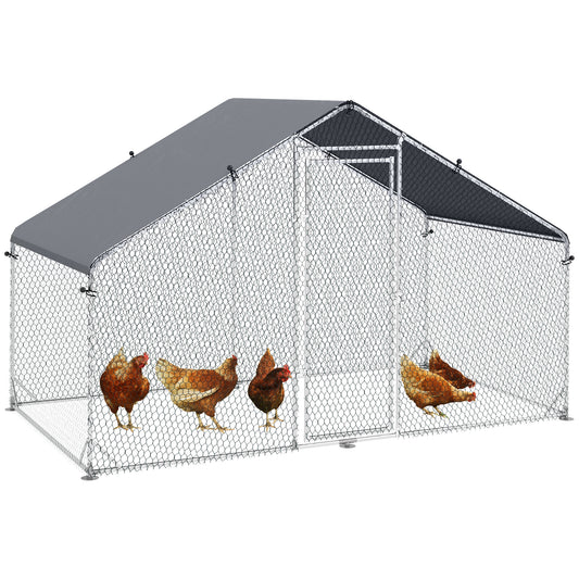 PawHut Galvanised Walk In Chicken Coop Hen House w/ Water-Resist Cover, 3 x 1.7 x 1.9m 4.3