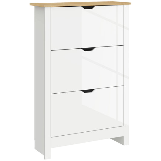 HOMCOM Slim Shoe Cabinet, Narrow Shoe Cupboard with 3 Flip Drawers, Adjustable Shelves for 18 Pairs of Shoes, High Gloss White #9 Top Sellingin Hallway Furniture
