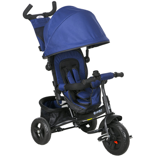 HOMCOM 6 in 1 Kids Trike Push Bike with Push Handle, Canopy, 5-point Safety Belt, Storage, Footrest, Brake, for 1-5 Years, Dark Blue 4