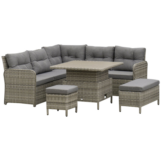 Outsunny 6 Pieces Outdoor PE Rattan Garden Furniture, Patio Wicker Sectional Conversation Corner Sofa w/ Soft Padded Cushion & Liftable Coffee Table, Grey 5