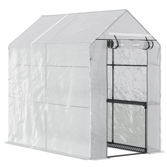Outsunny Walk In Greenhouse with 2-Tier Shelves, Roll up Zip Panel Door, Garden Polytunnel Steeple Grow House for Outdoor, 6 x 4 x 6ft White #6 Top Sellingin Garden Buildings 4.8