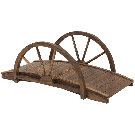 Outsunny Wooden Garden Bridge Lawn Décor Stained Finish Arc Outdoor Pond WalkwayYard Decoration Half Wheeled Railings 100L x 50W x 37Hcm #3 Top Sellingin Garden Décor 4.7